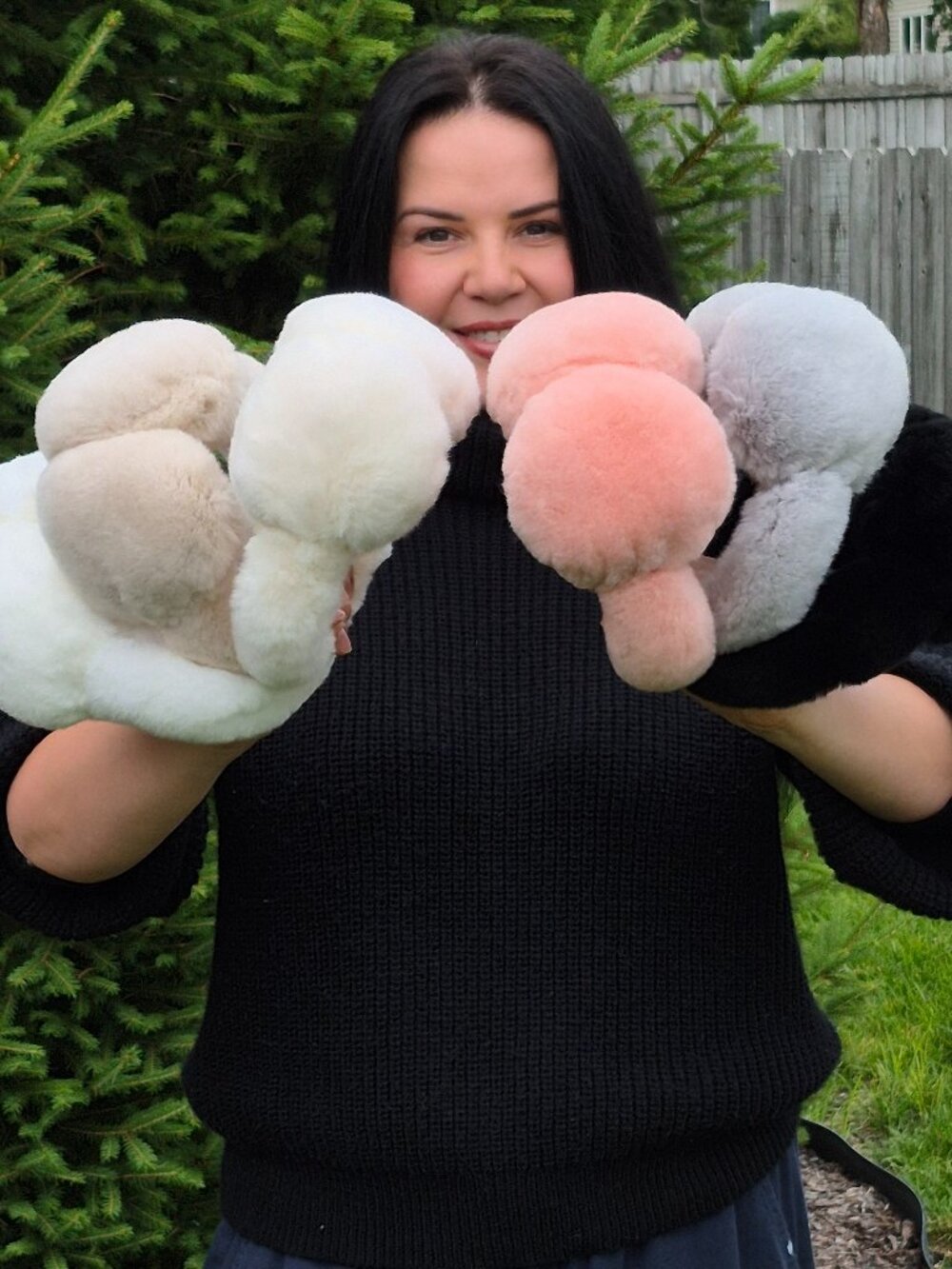Light Gray Genuine Rabbit Fur Earmuffs, Real Fur Warm Plush Winter Head Warmers - Picture 7 of 7